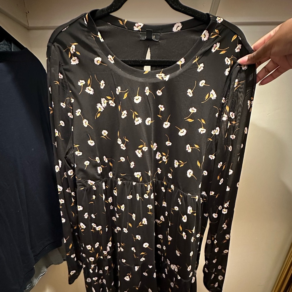 AFRM Black Floral Dress with Sheer Arms